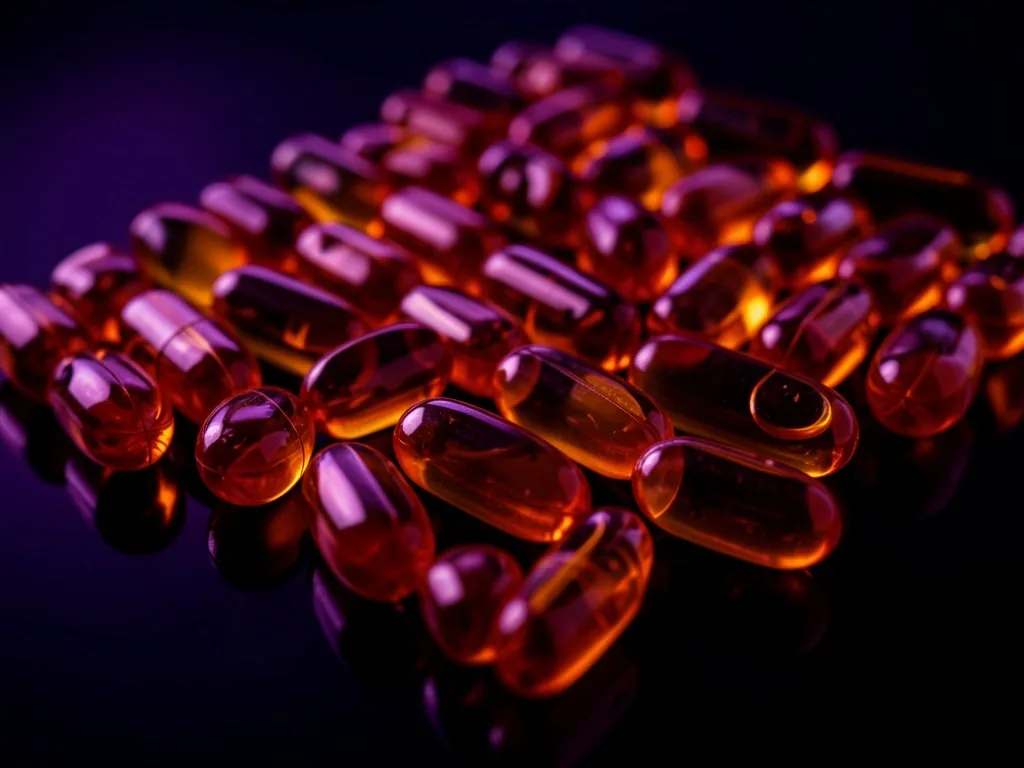 Natural supplement capsules on a dark surface