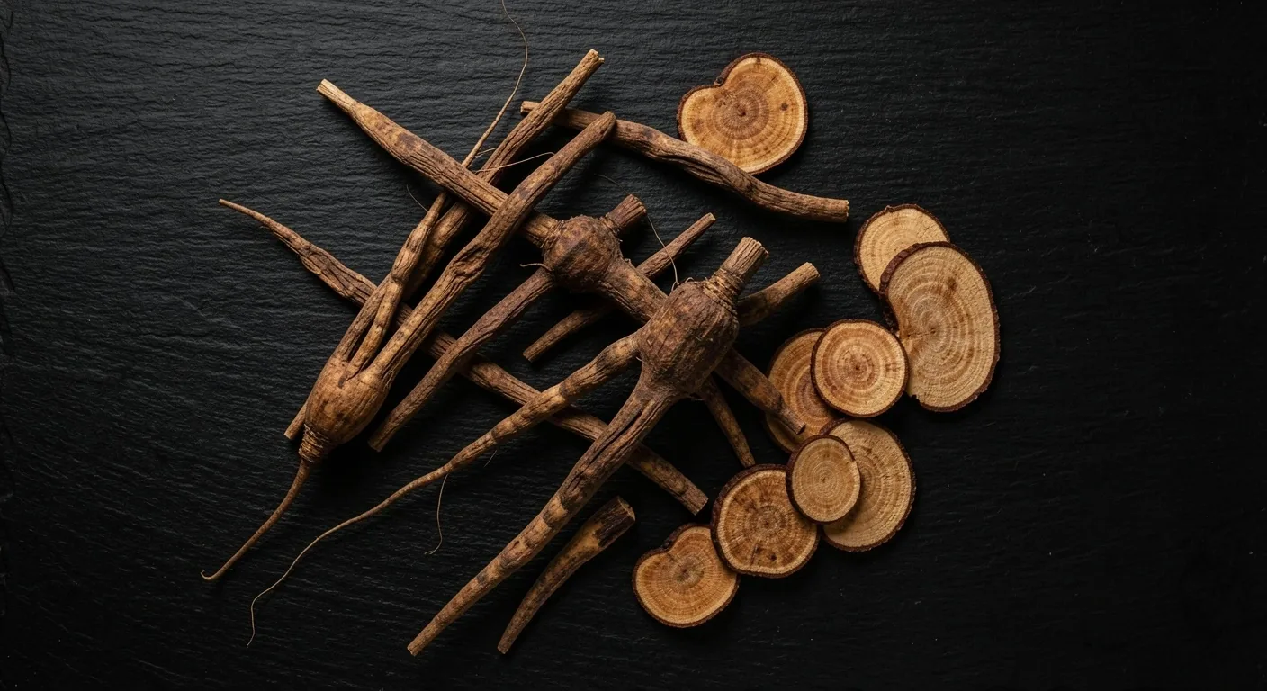 Dried maca root on dark surface