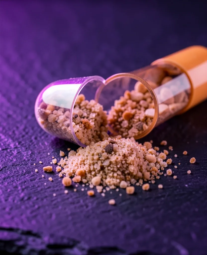 Single supplement capsule on dark stone